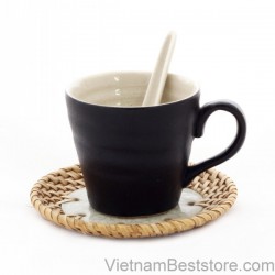 Pottery textured Mug with design rattan dish 