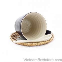 Pottery textured Mug with design rattan dish 