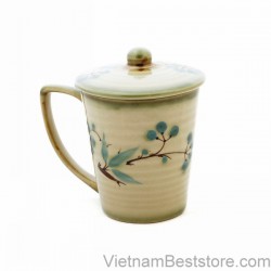 Tea Cup large with drawing blue cherry