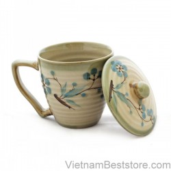 Tea Cup medium with drawing blue cherry