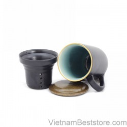 Mug Tea & Filter Set - Black Brown Bamboo Flowers