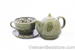 Pair Teapot & Cups floral lotus