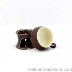 Cups with stove keep warming - Brown Eel skin