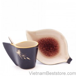 Cup Espesso with design mango leaves dish